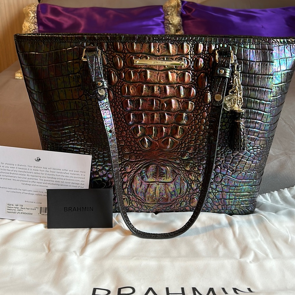 Brahmin Black Pearl (original release) Medium Asher Leather Tote